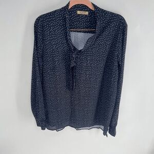 Acevog Women's Black & White Chiffon Long Sleeves Bow Tie Neck Top Size M